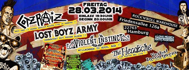 lost boyz army + cotzraiz + verbal incontinent + violent instinct + the headäche @rock'n'roll warehouse, hamburg, 28.03.2014